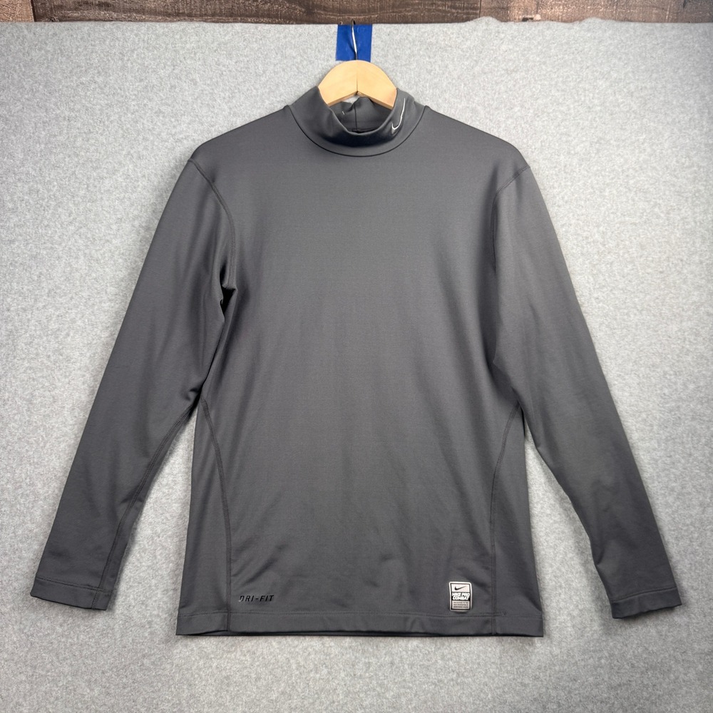 Nike Pro Combat Compression Shirt Mens Large Gray Mock Neck Dri-FIT Fleece Lined